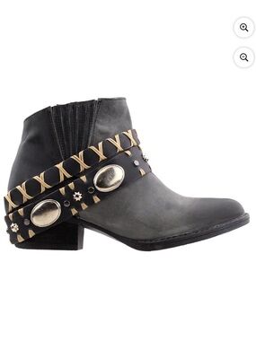 Circle G Black Ankle Boot with Tan Braided Strap & Silver Conchos